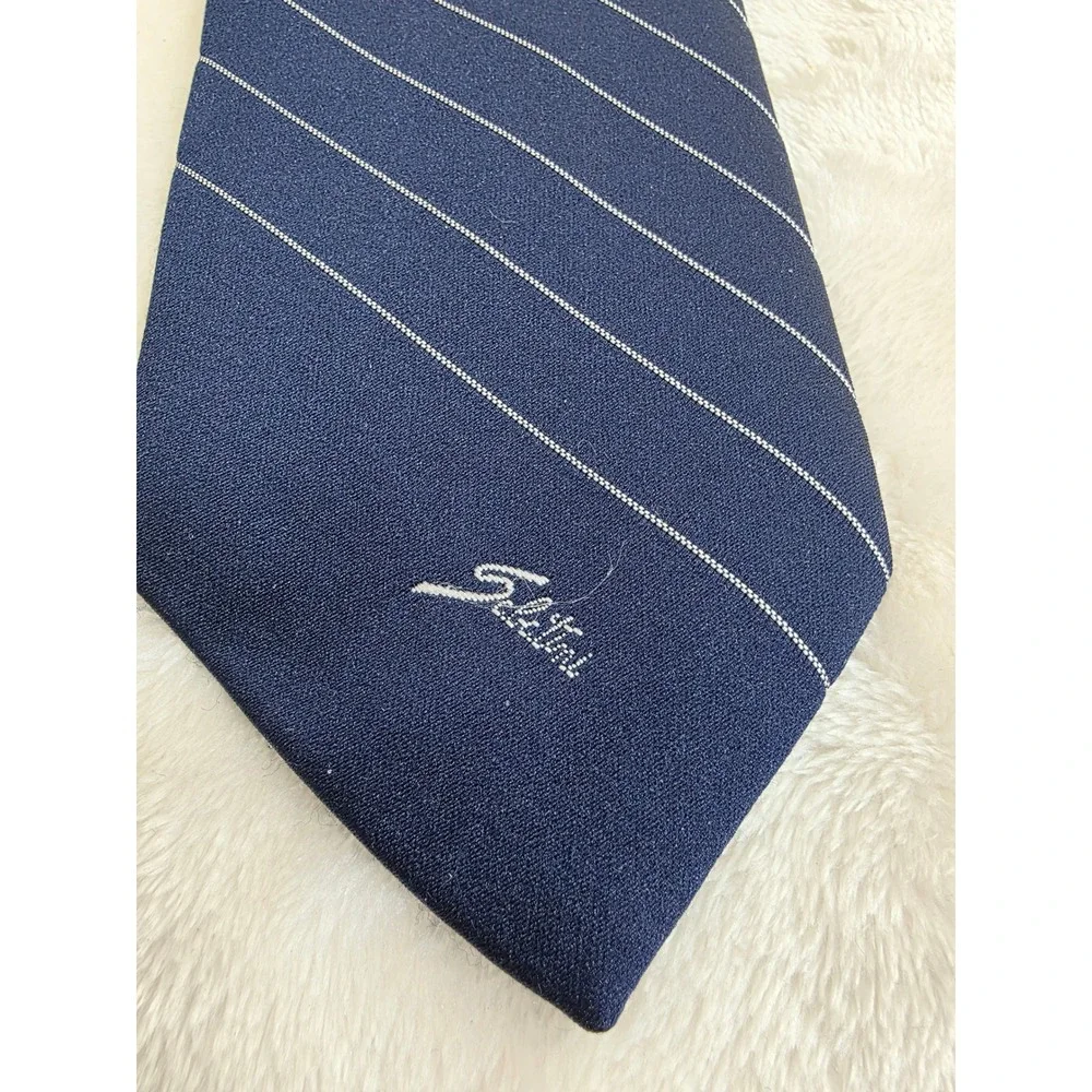 Sabatini‎ Mens Silk Blend Necktie Navy Blue White Diagonal Pinstripe Formal Tie